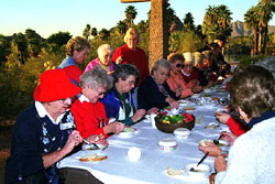 Senior Citizens Travel Club, Gilbert, AZ, Phoenix, Scottsdale, members meeting, members while on tour Papago Park, enjoying free lunch